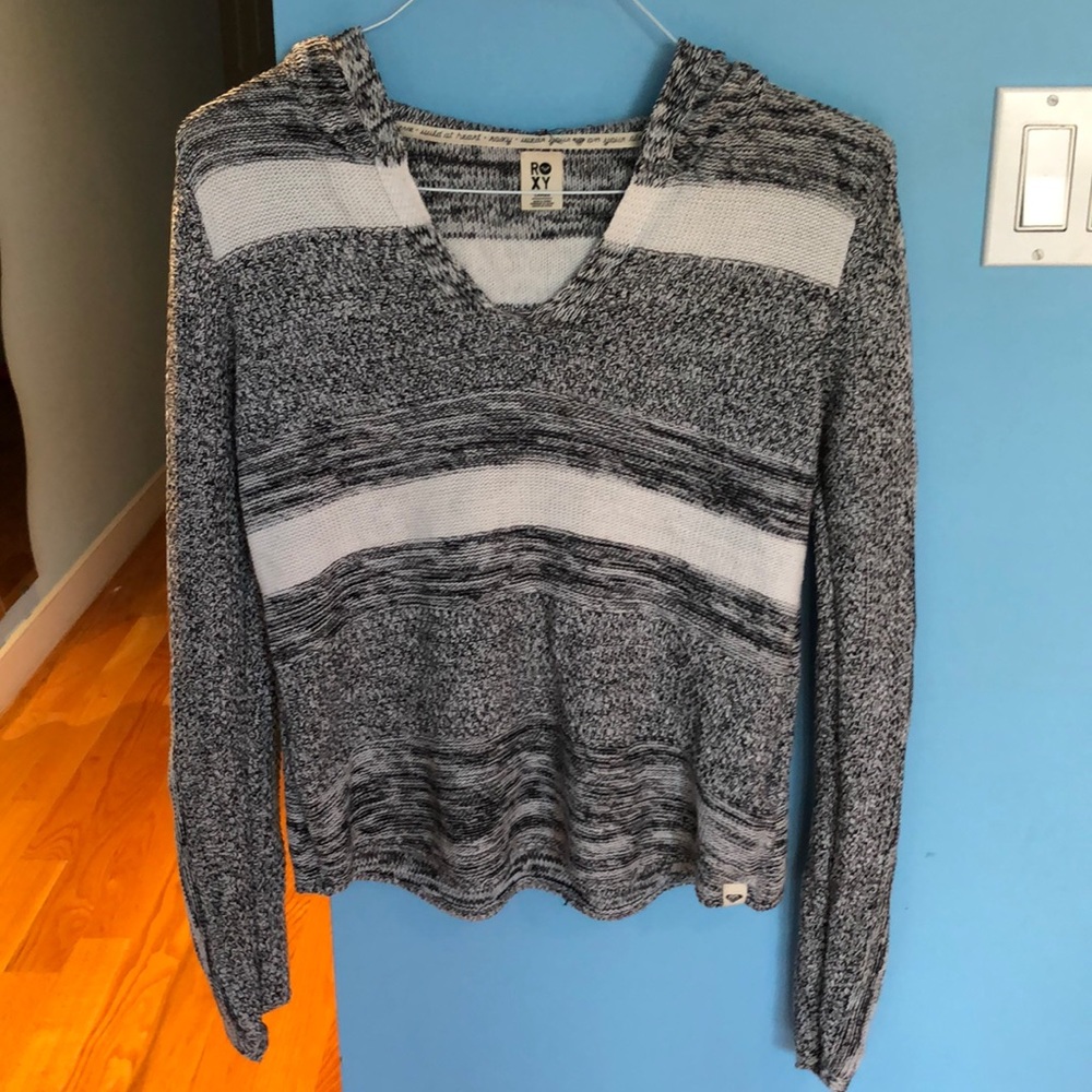 ROXY 100% Cotton Knit Hooded Sweater size L